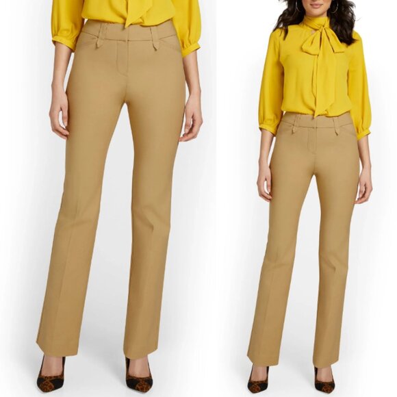 NWT NEW YORK & COMPANY Signature-Fit Straight-Leg Stretch Pant Tan Size 16 - Picture 1 of 10
